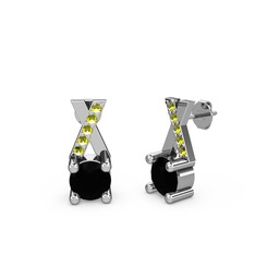 Taşlı Daire X Küpe - Siyah zirkon ve peridot 18 ayar beyaz altın küpe #wwzxjd