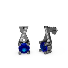 Taşlı Daire X Küpe - Lab safir ve swarovski 925 ayar siyah rodyum kaplama gümüş küpe #wy78tw