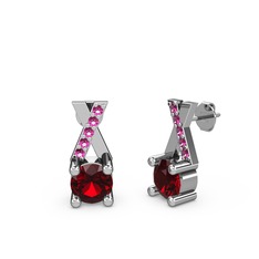 Taşlı Daire X Küpe - Garnet ve rodolit garnet 18 ayar beyaz altın küpe #x6pawr