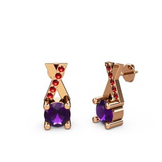 Taşlı Daire X Küpe - Ametist ve garnet 18 ayar rose altın küpe #x8dhn9