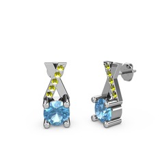 Taşlı Daire X Küpe - Akuamarin ve peridot 18 ayar beyaz altın küpe #y1t3ss