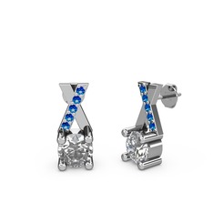 Taşlı Daire X Küpe - Pırlanta ve lab safir 18 ayar beyaz altın küpe (0.48 karat) #zaqeb7