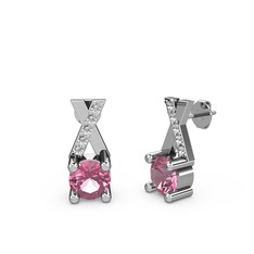 Taşlı Daire X Küpe - Pembe kuvars ve swarovski 18 ayar beyaz altın küpe #zmd72c
