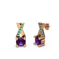 Taşlı Daire X Küpe - Ametist ve yeşil kuvars 18 ayar rose altın küpe #zxdusw