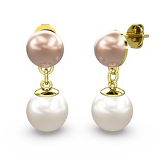 Inci ve pembe inci 925 ayar altın kaplama gümüş küpe