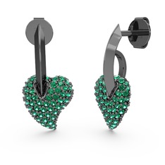 Mira Kalp Küpe - Yeşil kuvars 925 ayar siyah rodyum kaplama gümüş küpe #1drczmn