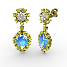 Seranta Damla Küpe - Akuamarin, peridot ve swarovski 14 ayar altın küpe #1080e7q