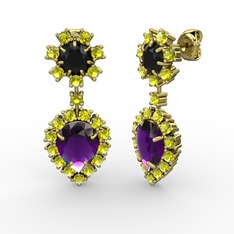 Seranta Damla Küpe - Ametist, peridot ve siyah zirkon 18 ayar altın küpe #109czdm