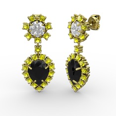 Seranta Damla Küpe - Siyah zirkon, peridot ve swarovski 14 ayar altın küpe #10lyzuo