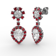 Beyaz zirkon, garnet ve swarovski 18 ayar beyaz altın küpe