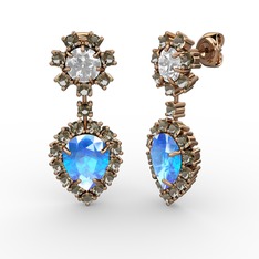 Seranta Damla Küpe - Akuamarin, dumanlı kuvars ve swarovski 8 ayar rose altın küpe #10yqt9e