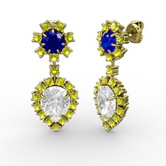 Seranta Damla Küpe - Beyaz zirkon, peridot ve lab safir 925 ayar altın kaplama gümüş küpe #114c01n