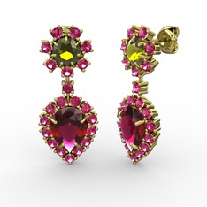 Rodolit garnet ve peridot 14 ayar altın küpe