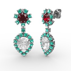 Swarovski, yeşil kuvars ve garnet 14 ayar beyaz altın küpe