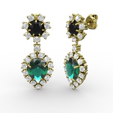Seranta Damla Küpe - Yeşil kuvars, swarovski ve siyah zirkon 18 ayar altın küpe #11ictzy