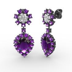 Seranta Damla Küpe - Ametist ve beyaz zirkon 925 ayar siyah rodyum kaplama gümüş küpe #11n8agv