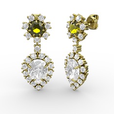 Beyaz zirkon ve peridot 925 ayar altın kaplama gümüş küpe