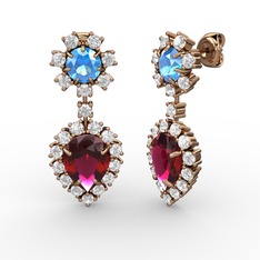 Seranta Damla Küpe - Rodolit garnet, pırlanta ve akuamarin 14 ayar rose altın küpe (0.792 karat) #11zs0f9