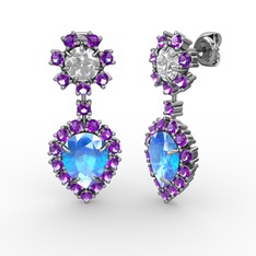 Seranta Damla Küpe - Akuamarin, ametist ve swarovski 8 ayar beyaz altın küpe #124ndsq