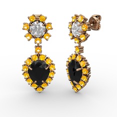 Seranta Damla Küpe - Siyah zirkon, sitrin ve beyaz zirkon 18 ayar rose altın küpe #124sp4q