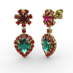 Yeşil kuvars, garnet ve rodolit garnet 8 ayar altın küpe