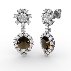 Seranta Damla Küpe - Dumanlı kuvars ve beyaz zirkon 14 ayar beyaz altın küpe #129hla7