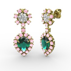 Seranta Damla Küpe - Yeşil kuvars, pembe kuvars ve swarovski 8 ayar altın küpe #12d3o3u