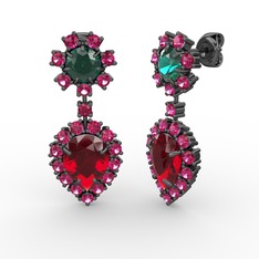 Seranta Damla Küpe - Garnet, rodolit garnet ve yeşil kuvars 925 ayar siyah rodyum kaplama gümüş küpe #12jk99f