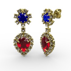 Seranta Damla Küpe - Garnet, dumanlı kuvars ve lab safir 18 ayar altın küpe #12nwfuu