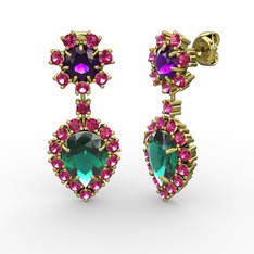 Seranta Damla Küpe - Yeşil kuvars, rodolit garnet ve ametist 8 ayar altın küpe #12yvpzc