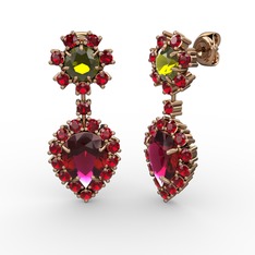 Seranta Damla Küpe - Rodolit garnet, garnet ve peridot 14 ayar rose altın küpe #136qtjq