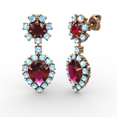 Rodolit garnet, akuamarin ve garnet 18 ayar rose altın küpe