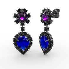 Seranta Damla Küpe - Lab safir, siyah zirkon ve ametist 925 ayar siyah rodyum kaplama gümüş küpe #13sitfh