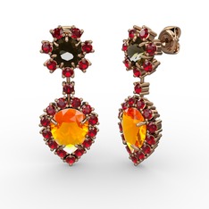 Sitrin, garnet ve dumanlı kuvars 925 ayar rose altın kaplama gümüş küpe