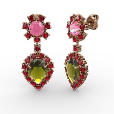 Seranta Damla Küpe - Peridot, garnet ve pembe kuvars 14 ayar rose altın küpe #13xnwv6