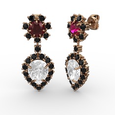 Seranta Damla Küpe - Swarovski, siyah zirkon ve rodolit garnet 14 ayar rose altın küpe #140scbh