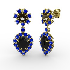 Seranta Damla Küpe - Siyah zirkon, lab safir ve dumanlı kuvars 8 ayar altın küpe #142y89p