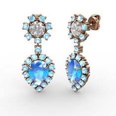 Akuamarin ve swarovski 14 ayar rose altın küpe