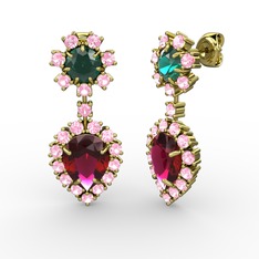 Seranta Damla Küpe - Rodolit garnet, pembe kuvars ve yeşil kuvars 14 ayar altın küpe #14et0ex