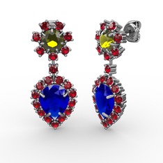 Seranta Damla Küpe - Lab safir, garnet ve peridot 14 ayar beyaz altın küpe #14lce0z