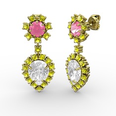 Seranta Damla Küpe - Swarovski, peridot ve pembe kuvars 14 ayar altın küpe #14lforu