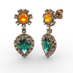 Seranta Damla Küpe - Yeşil kuvars, dumanlı kuvars ve sitrin 8 ayar rose altın küpe #14tdfqk