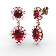 Garnet ve pembe kuvars 925 ayar rose altın kaplama gümüş küpe