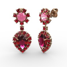 Rodolit garnet, garnet ve pembe kuvars 14 ayar rose altın küpe