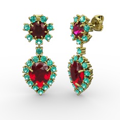 Seranta Damla Küpe - Garnet, yeşil kuvars ve rodolit garnet 14 ayar altın küpe #14x09kd