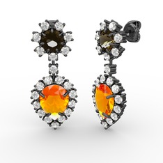 Seranta Damla Küpe - Sitrin, pırlanta ve dumanlı kuvars 925 ayar siyah rodyum kaplama gümüş küpe (0.792 karat) #14x1m83