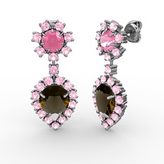 Seranta Damla Küpe - Dumanlı kuvars ve pembe kuvars 18 ayar beyaz altın küpe #14y7pnt