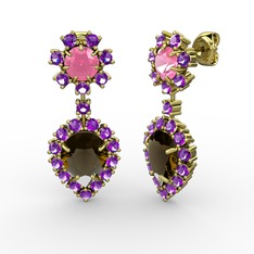 Seranta Damla Küpe - Dumanlı kuvars, ametist ve pembe kuvars 925 ayar altın kaplama gümüş küpe #151gn7t