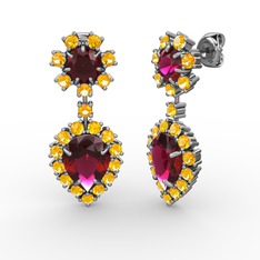 Rodolit garnet ve sitrin 8 ayar beyaz altın küpe
