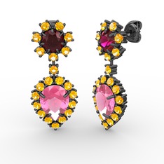 Seranta Damla Küpe - Pembe kuvars, sitrin ve rodolit garnet 925 ayar siyah rodyum kaplama gümüş küpe #156i12f